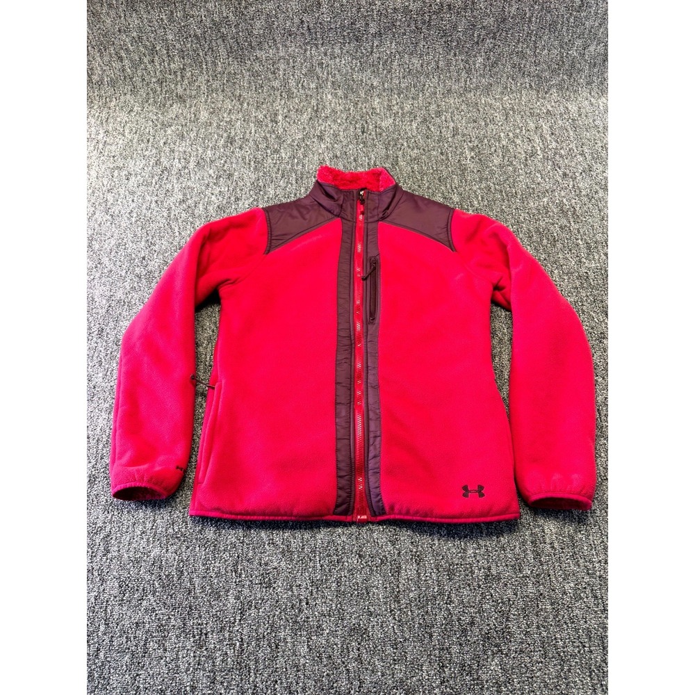 Under Armour ColdGear Jacket Womens Medium Red Fleece Full Zip Mock Neck Warm